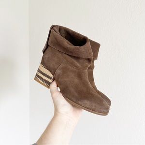 Anthropologie X ANTELOPE Brown Suede Leather Almond Toe Block Heel Slouc…